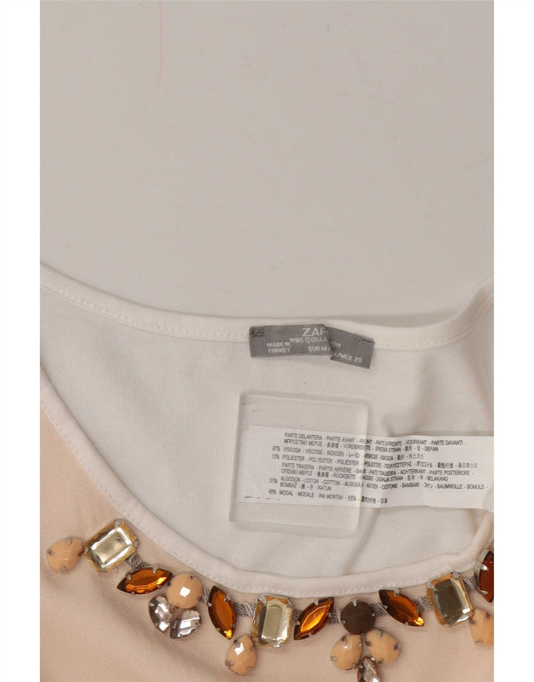Zara T-Shirt Top UK 14 Medium White Colourblock Viscose