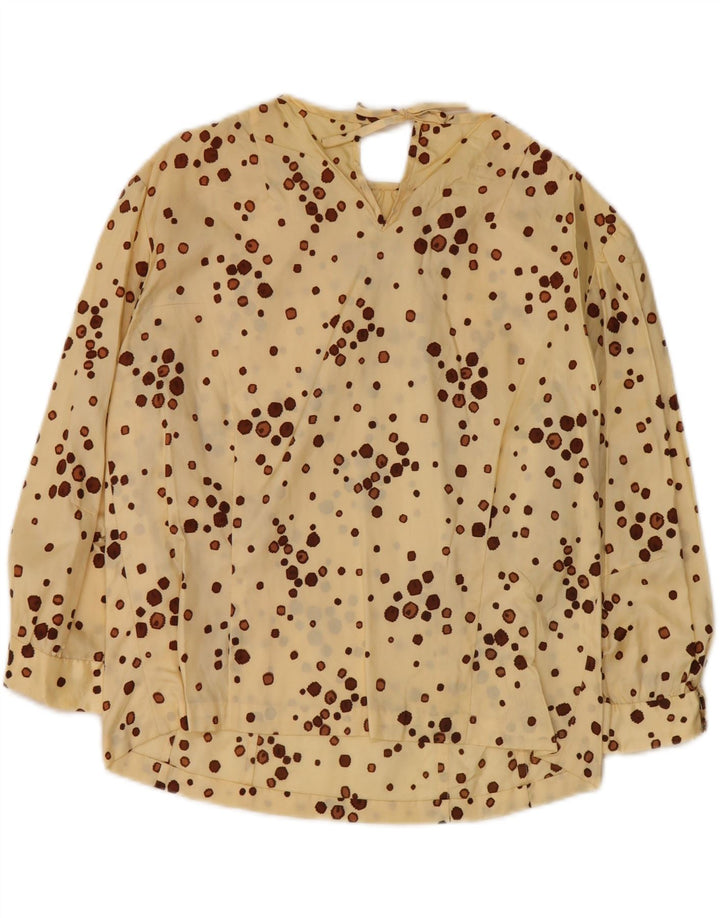 VINTAGE Womens Crop 3/4 Sleeve Blouse Top UK 14 Medium Yellow Spotted