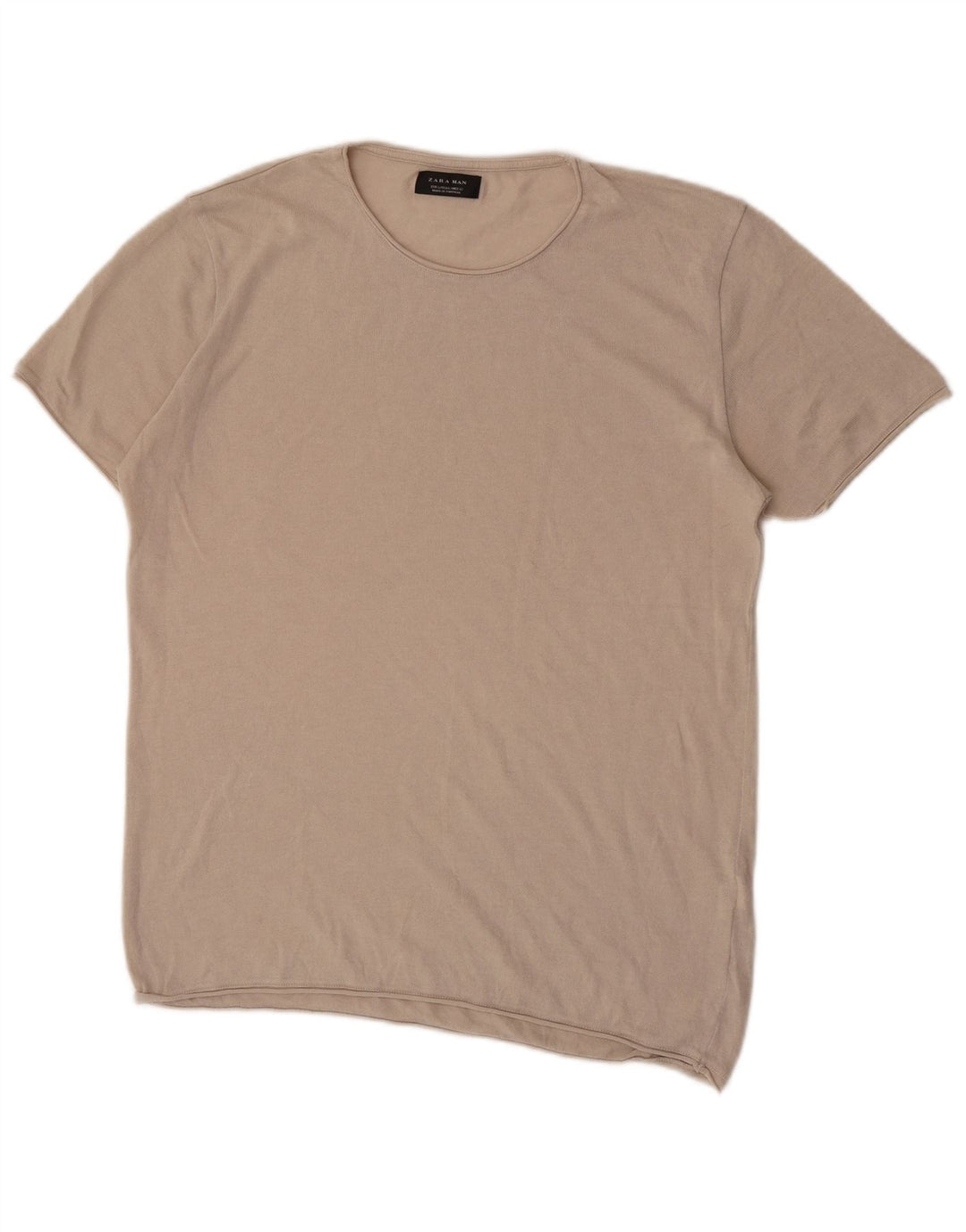 Zara Herre T-Shirt Top Stor Beige Bomuld