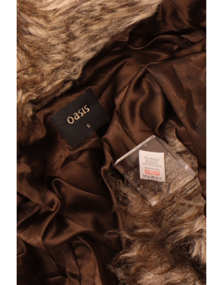 OASIS Dame imiteret Pelsjakke UK 10 Lille brun stribet akryl