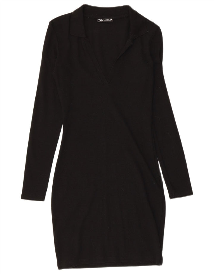 ZARA Womens Jumper Dress UK 8 Small Black Cotton