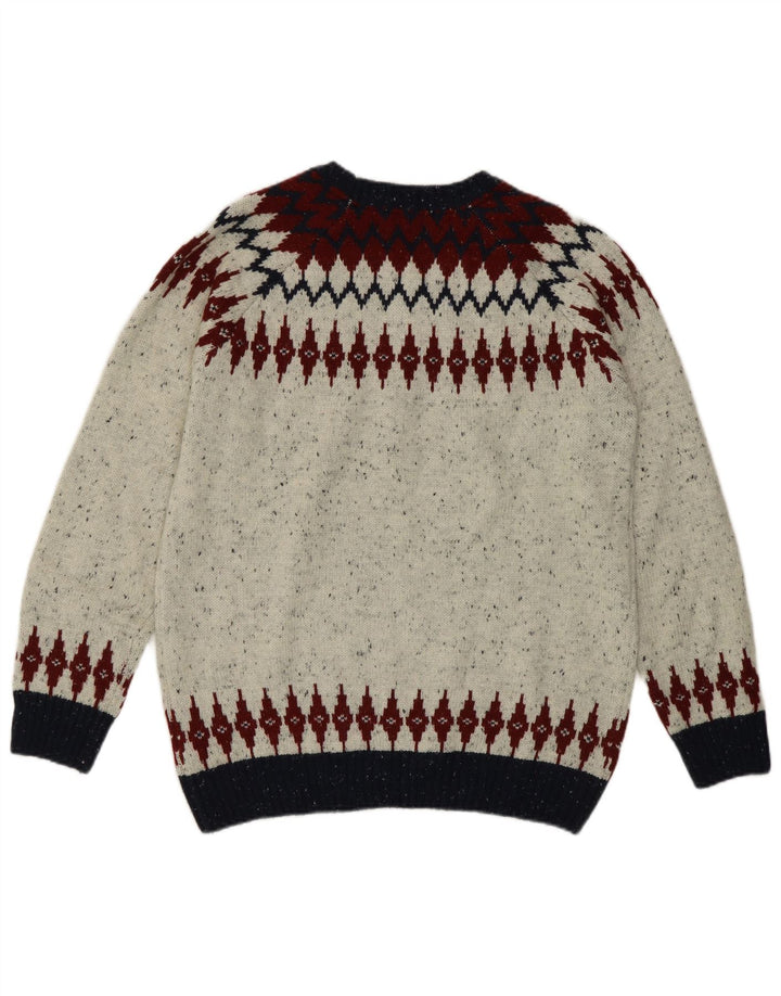 Alcott Herre Boat Neck Jumper Sweater Large Grey Fair Isle Wool