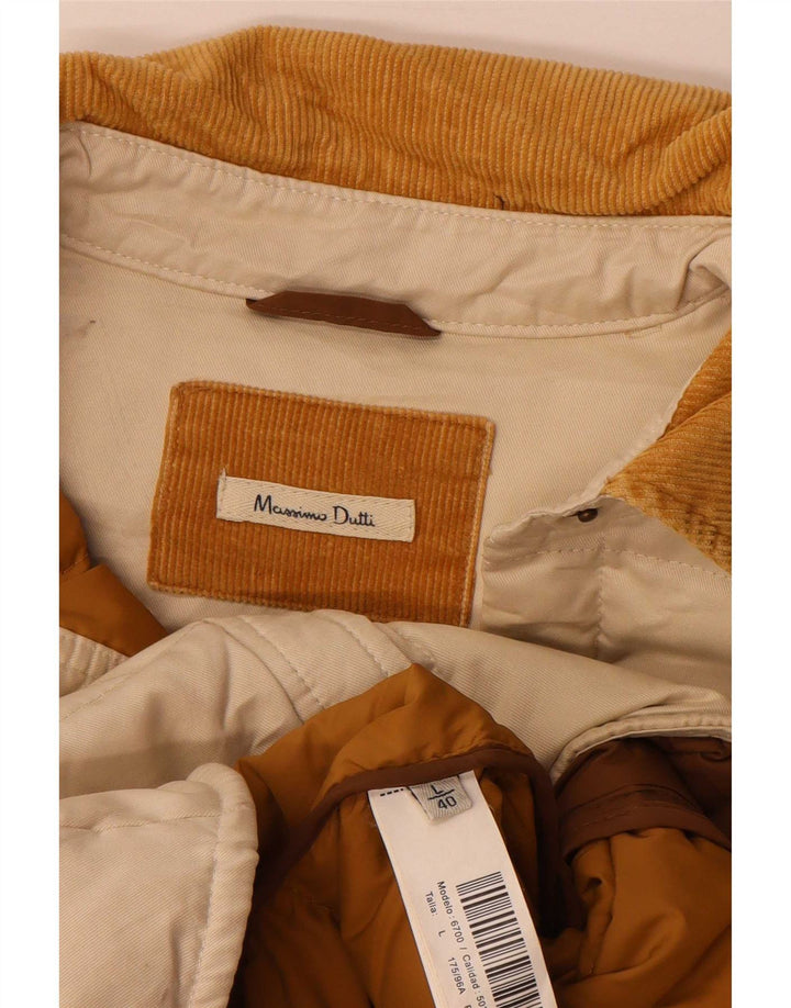 Massimo Dutti Dame Polstret Jakke UK 16 Stor Beige Bomuld