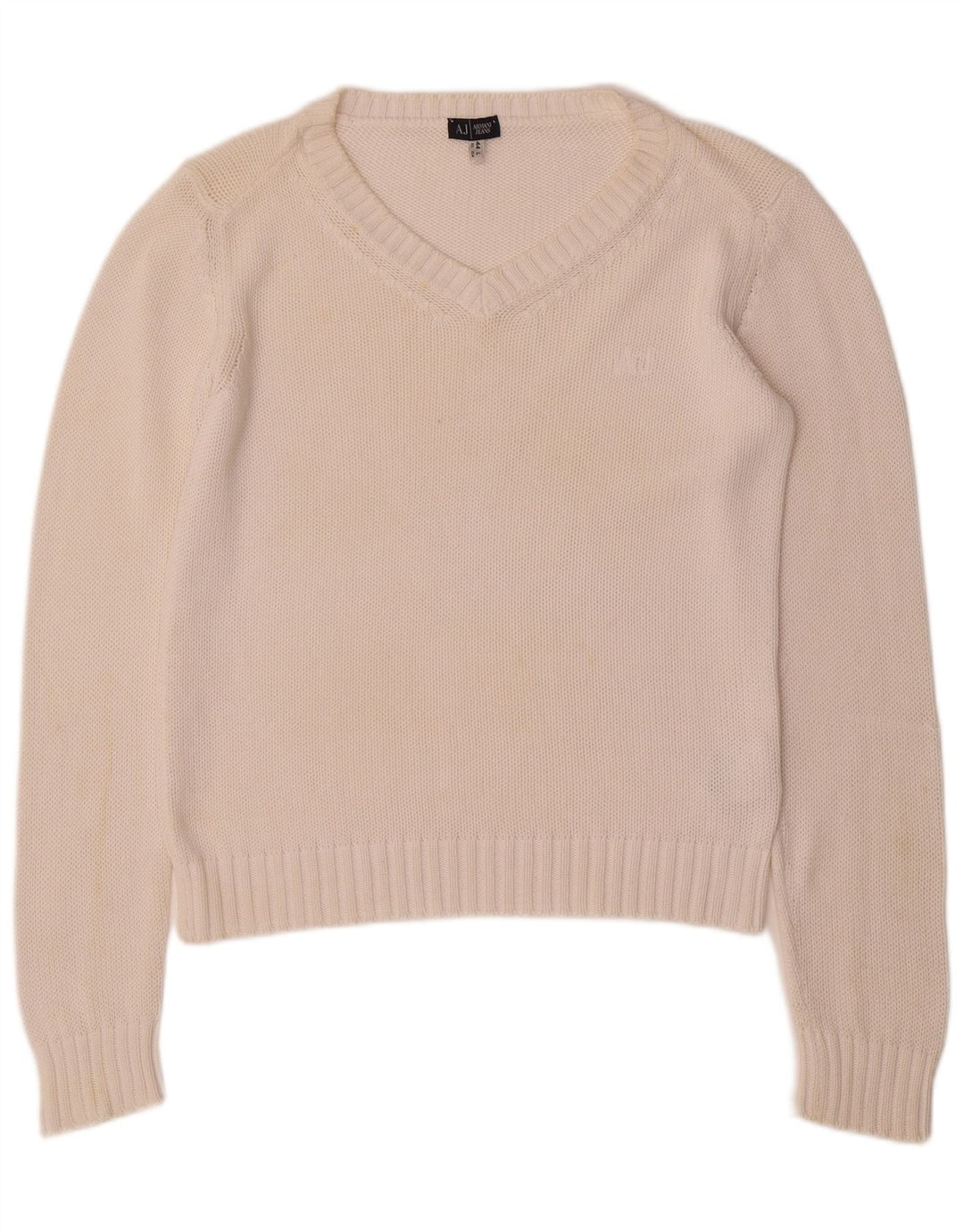ARMANI JEANS Dame V-hals sweater UK 16 Stor hvid bomuld