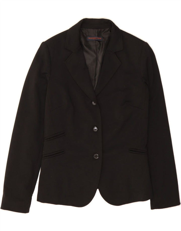 TRUSSARDI Womens 3 Button Blazer Jacket IT 44 Medium Black Polyester Vintage Trussardi and Second-Hand Trussardi from Messina Hembry 