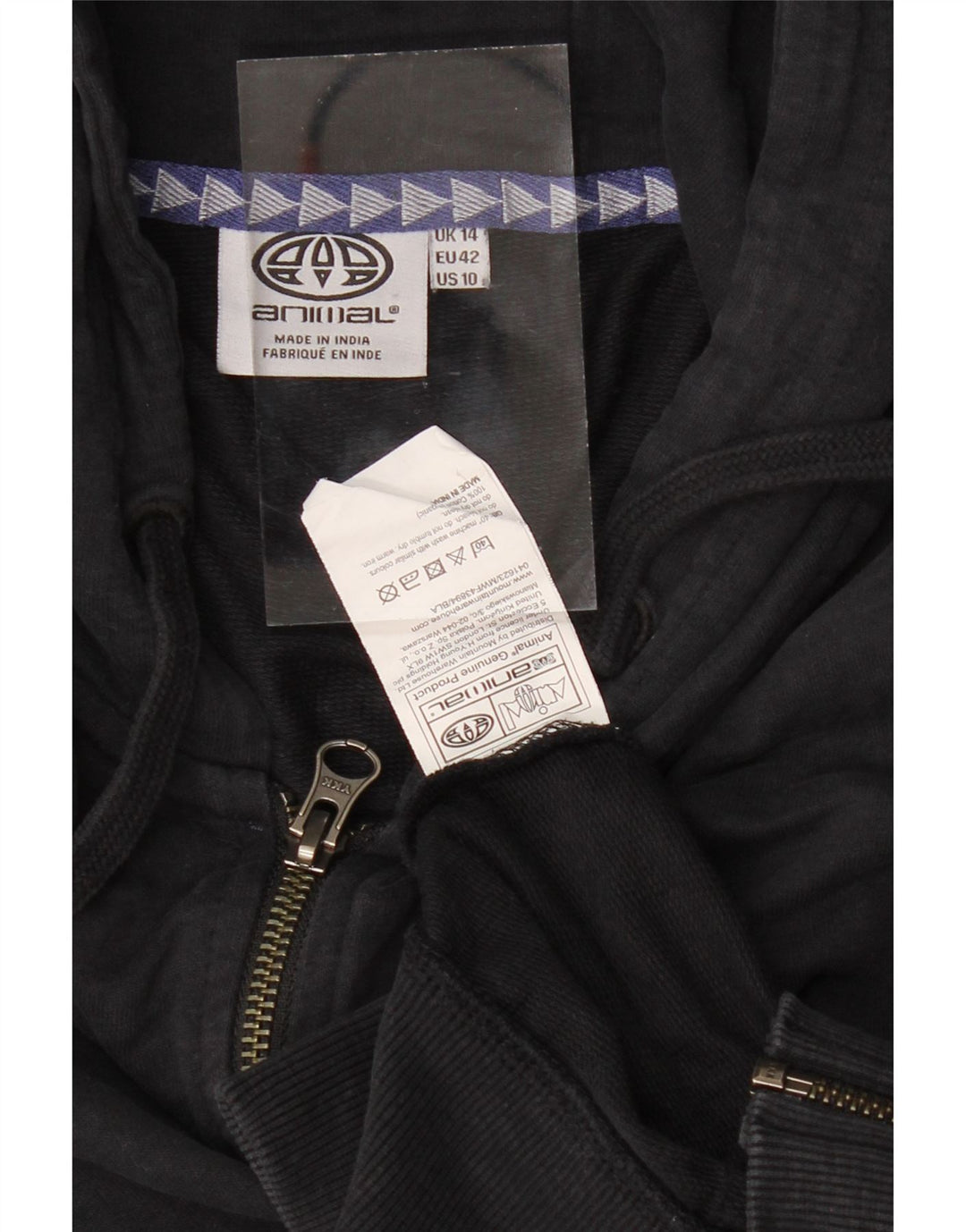 ANIMAL Dame Hættetrøje Sweater UK 14 Stor Sort Bomuld