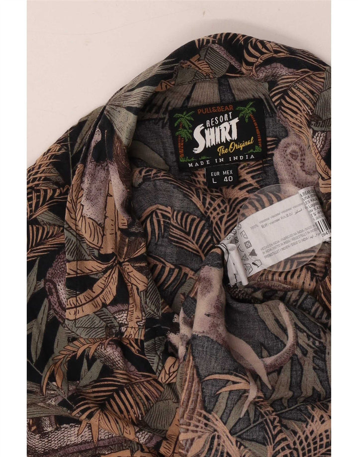 Pull & Bear Herre kortærmet skjorte Stor flerfarvet blomsterviscose