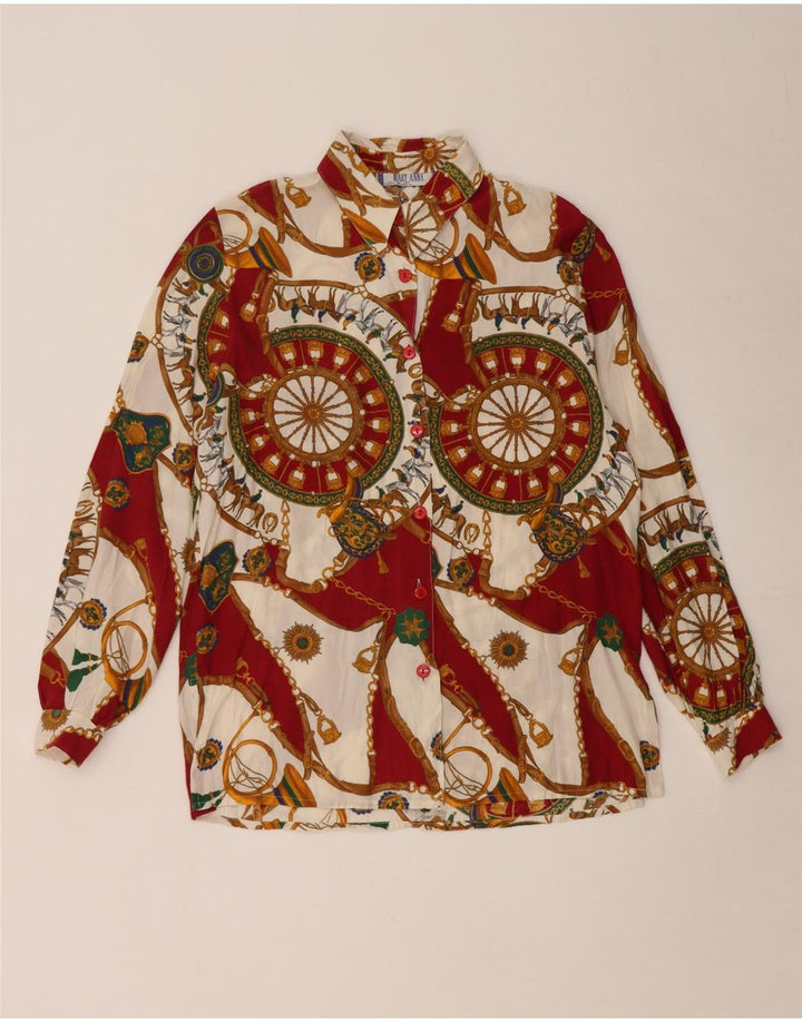 Mary Anne Dame Abstrakt mønster Skjorte Bluse UK 14 Medium Burgundy