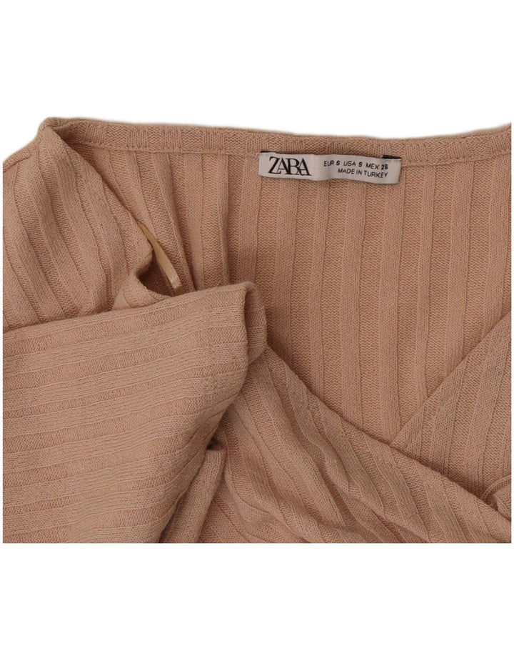 Zara Womens Crop Bluse Top UK 10 Small Beige