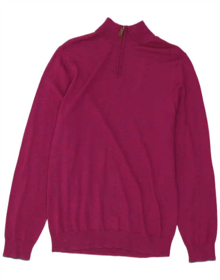 White Stuff Herre Zip Neck Jumper Sweater Medium Pink Uld