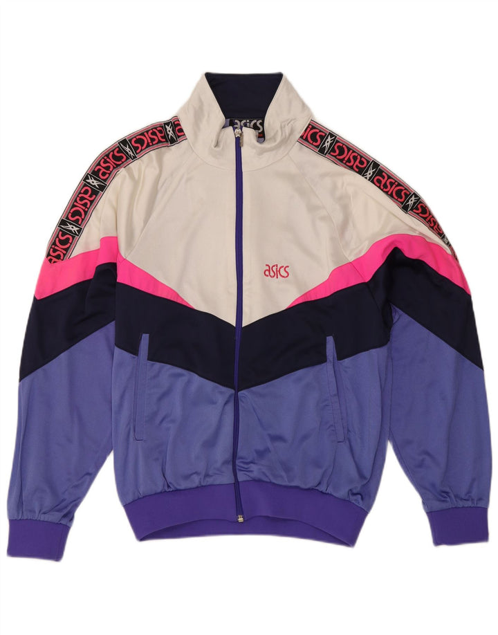 ASICS Womens Graphic Tracksuit Top Jacket UK 18 XL Purple Colourblock