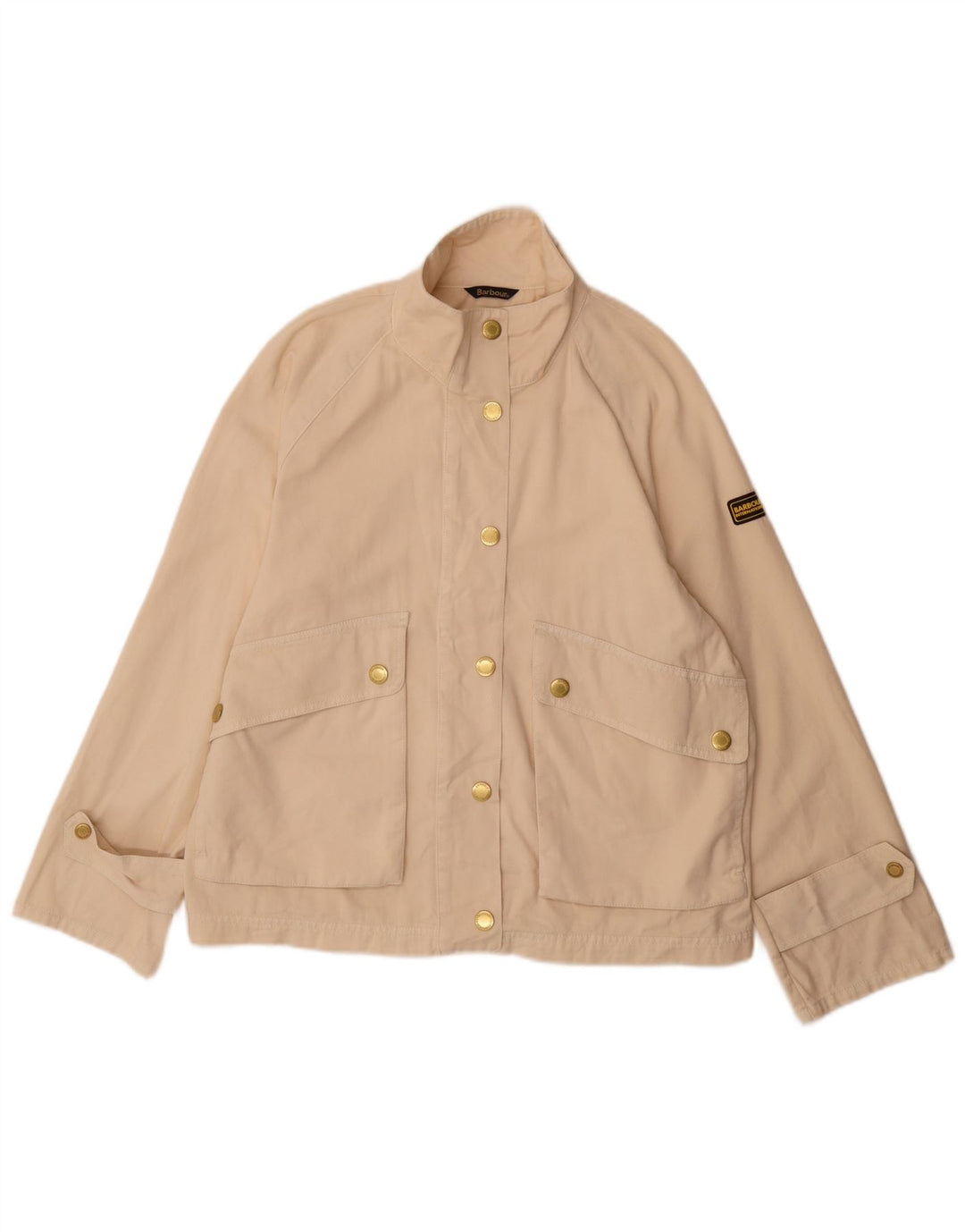 Barbour Dame Oversized Bomber Jacket UK 10 Small Beige Bomuld