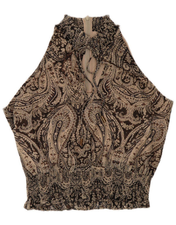 Karen Millen Dame ærmeløs bluse Top UK 12 Medium Brown Paisley