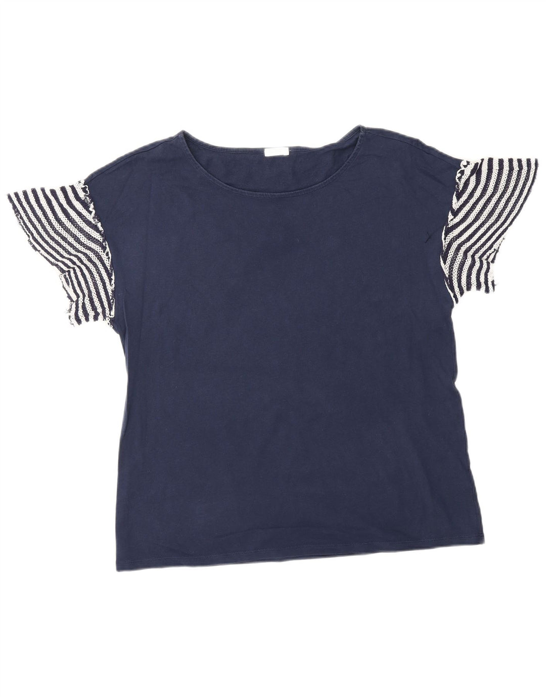 BENETTON Womens Oversized T-Shirt Top UK 14 Medium Navy Blue Striped Vintage Benetton and Second-Hand Benetton from Messina Hembry 