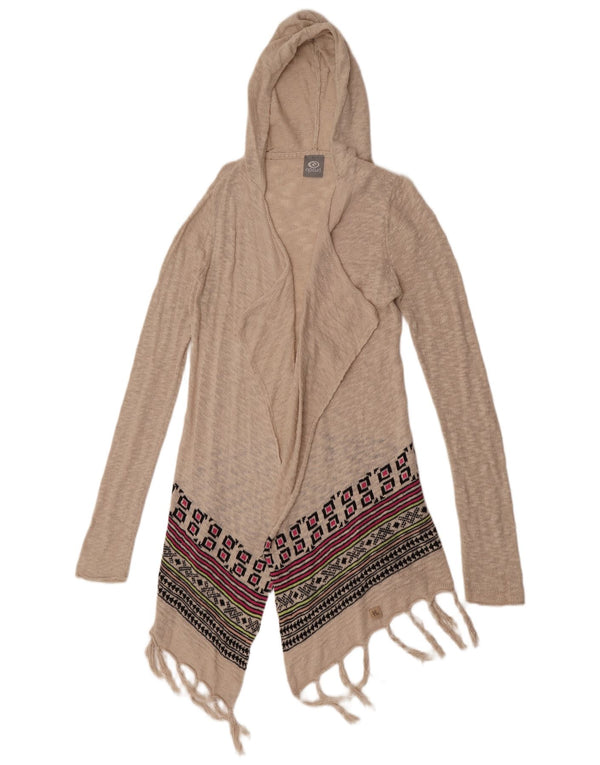 Rip Curl Dame Hætte Cardigan Sweater UK 12 Medium Beige Geometrisk