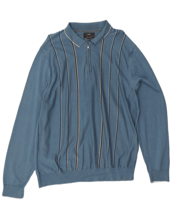 Marks & Spencer Herre Polo Neck Jumper Sweater 2XL Blå Stribet Modal