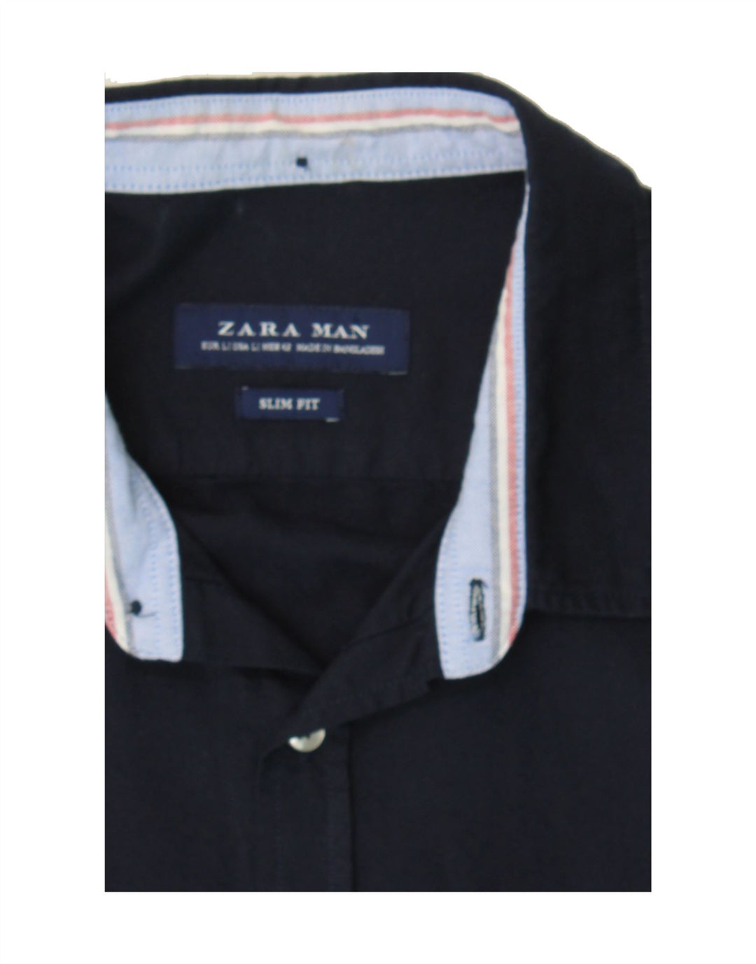 ZARA Mens Slim Fit Shirt Medium Navy Blue Cotton Vintage Zara and Second-Hand Zara from Messina Hembry 