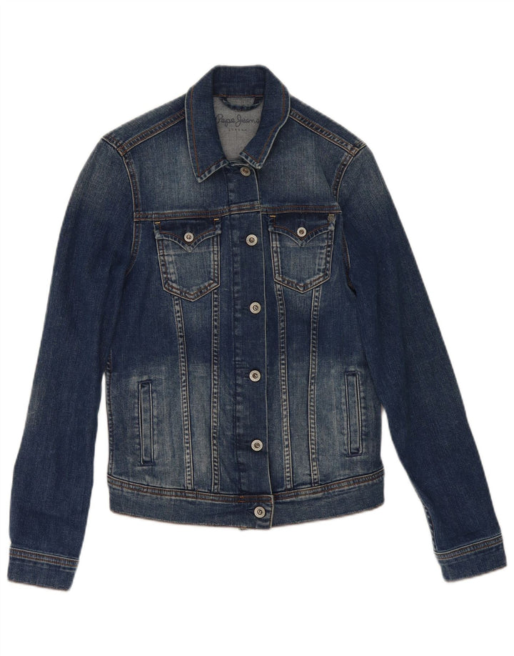 PEPE Jeans Dame Denim Jacket UK 10 Small Navy Blue Bomuld