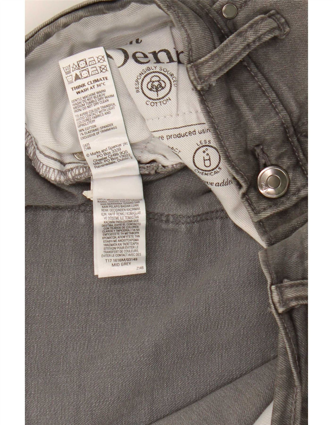 Marks & Spencer Herre Mid Rise Straight Jeans W38 L26 Grå Bomuld