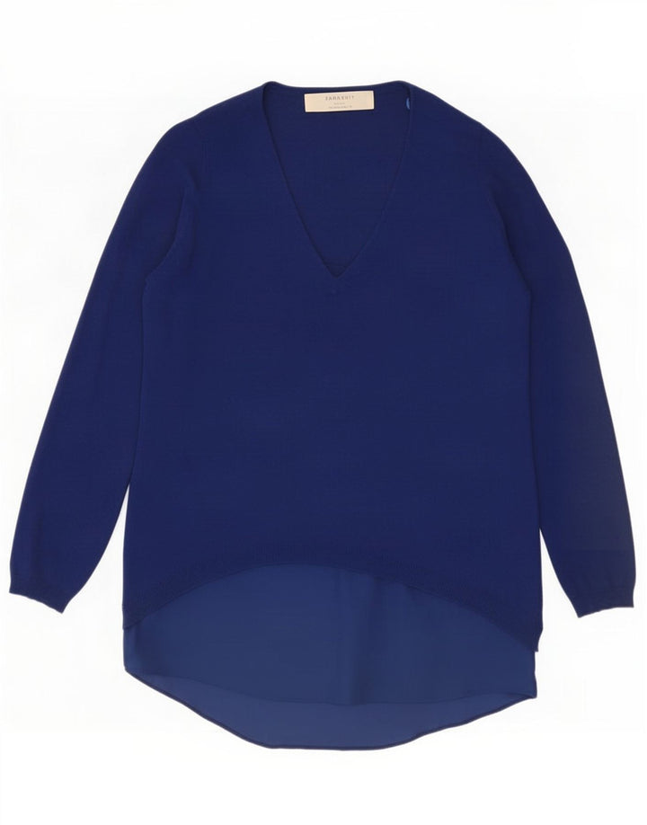 Zara Dame Langærmet Tunika Top UK 14 Medium Blue Viscose