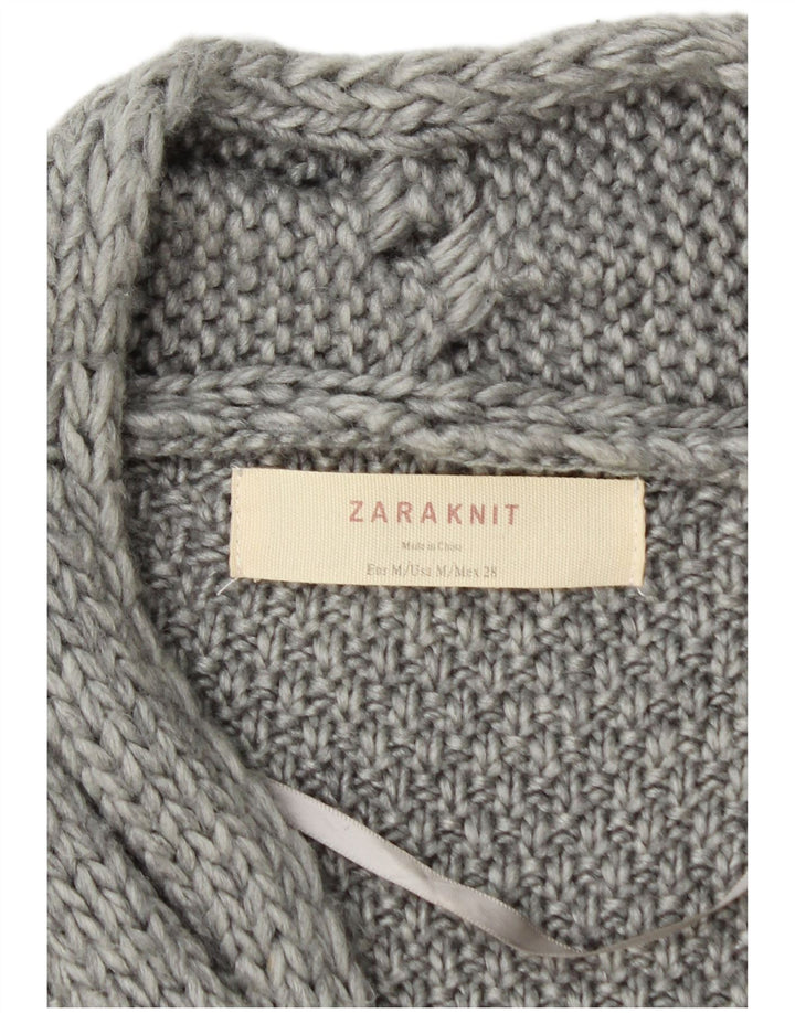 Zara Womens Longline Open Cardigan Sweater UK 14 Medium Grey