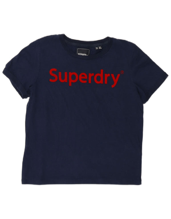 Superdry Womens Graphic T-Shirt Top UK 8 Small Navy Blue Cotton