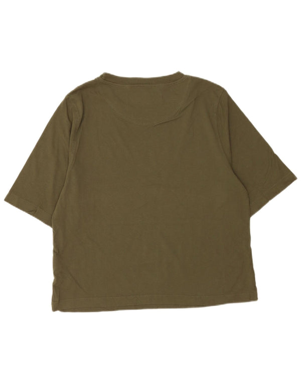 Benetton Dame T-Shirt Top UK 14 Medium Khaki Bomuld