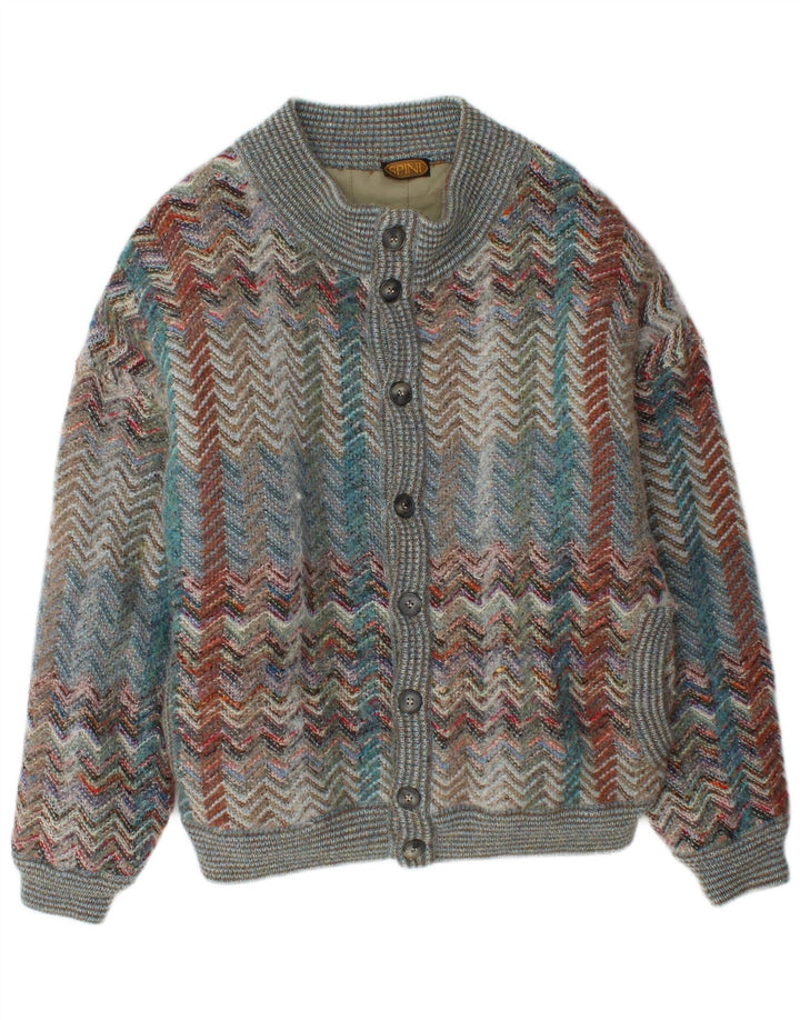 Vintage Strik Bomber Jacket IT 50 Stor Multifarvet Chevron Uld