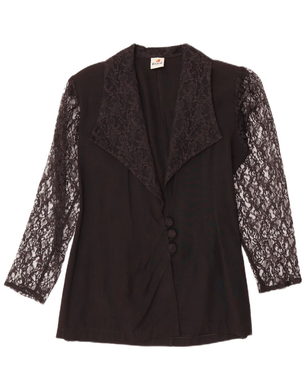 Ecco Womens 3 Button Blazer Jacket EU 34/36 Small Black Floral Viscose