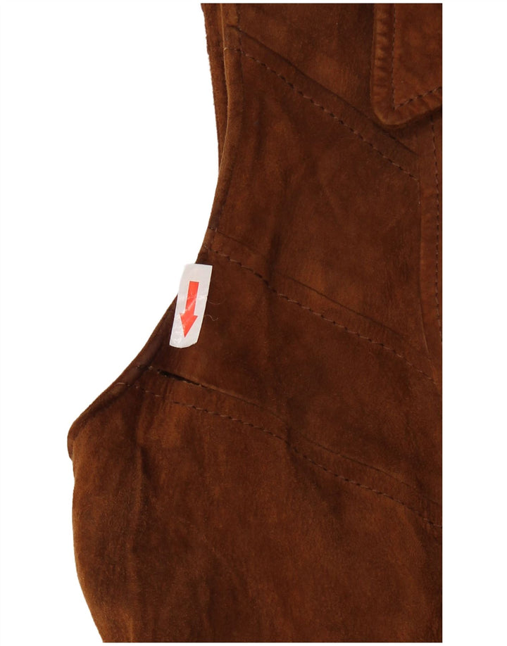 Vintage dame ruskind ærmeløs overfrakke IT 46 stort brunt læder