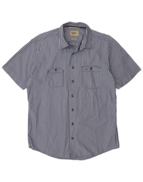 Camel Active Herre kortærmet Regular Fit skjorte Medium Blue Pinstripe