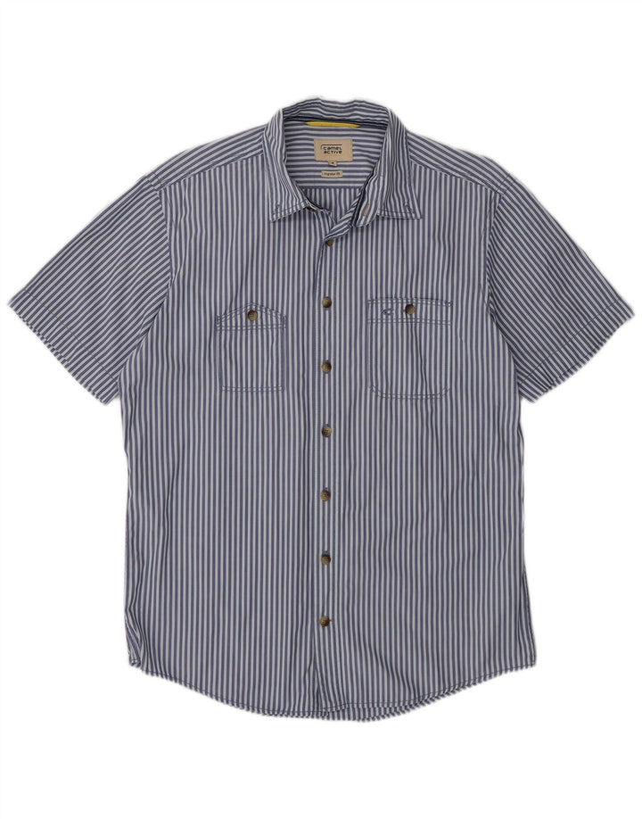 Camel Active Herre kortærmet Regular Fit skjorte Medium Blue Pinstripe