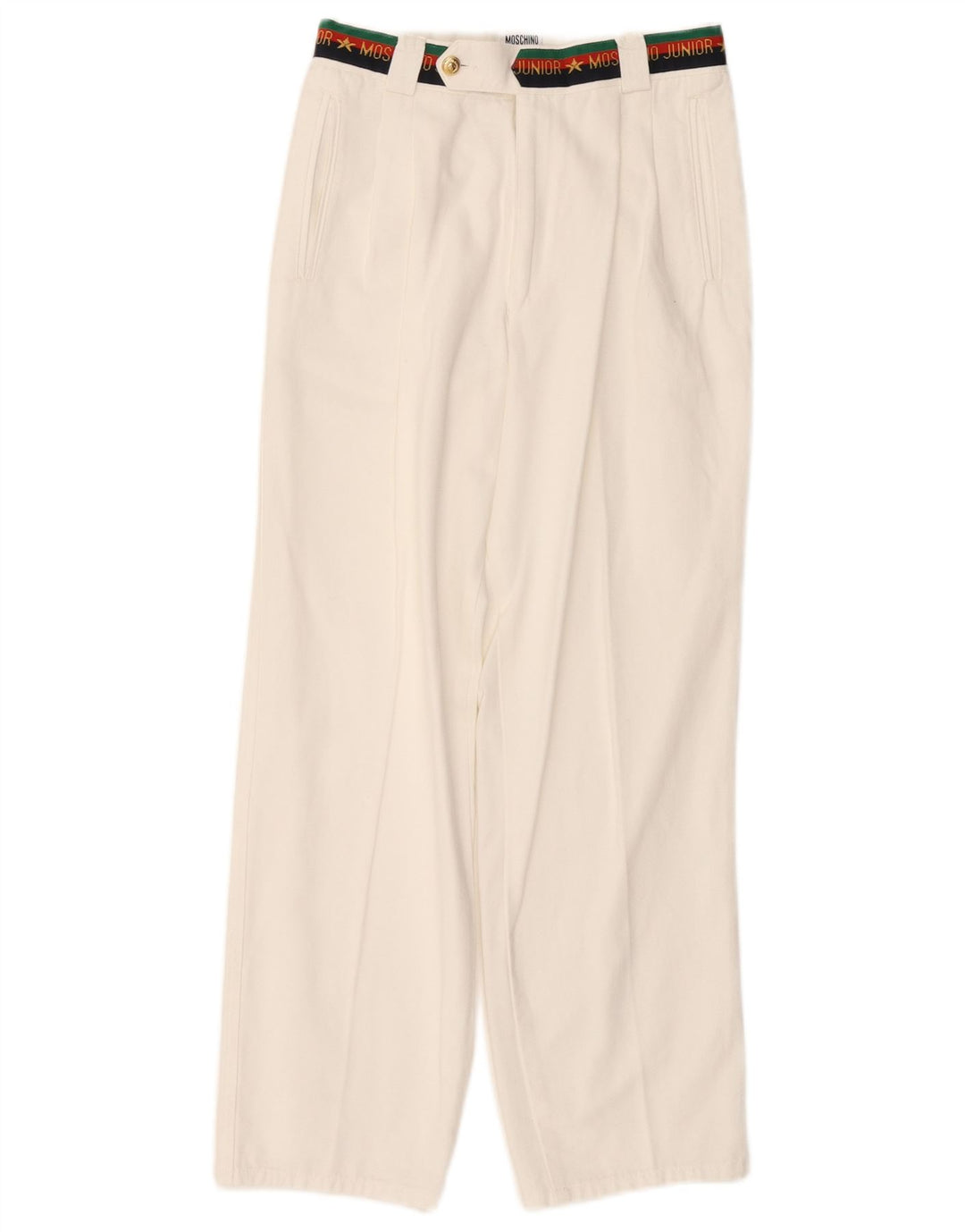 MOSCHINO drengebukser med grafisk hængt jakkesæt 9-10 år W24 L25 hvid bomuld