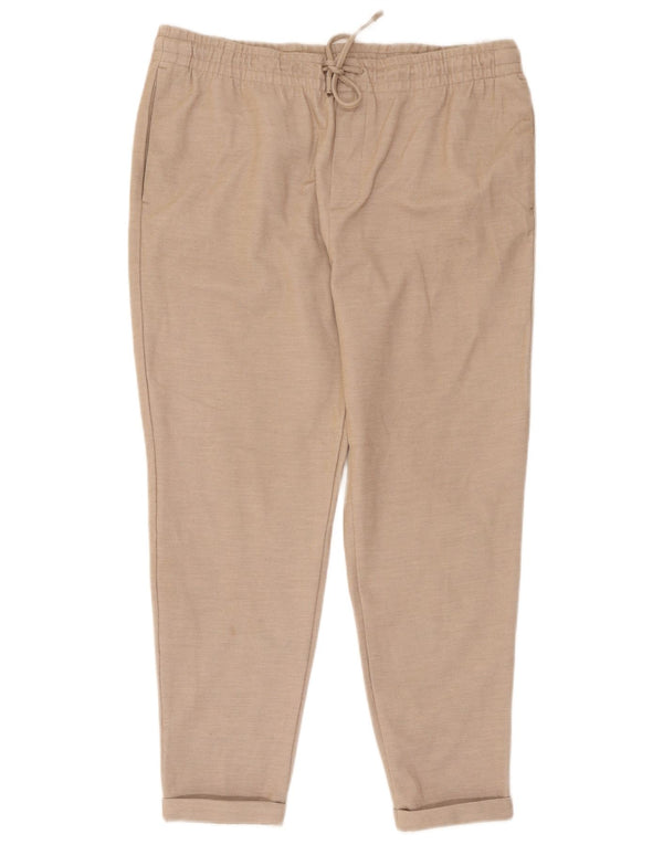 Zara Dame Slim Cropped Trousers XL W34 L26 Beige Polyester