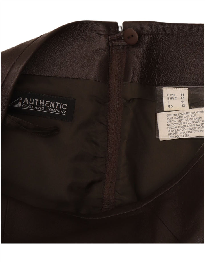 VINTAGE lædernederdel til kvinder UK 12 Medium W28 Brunt læder