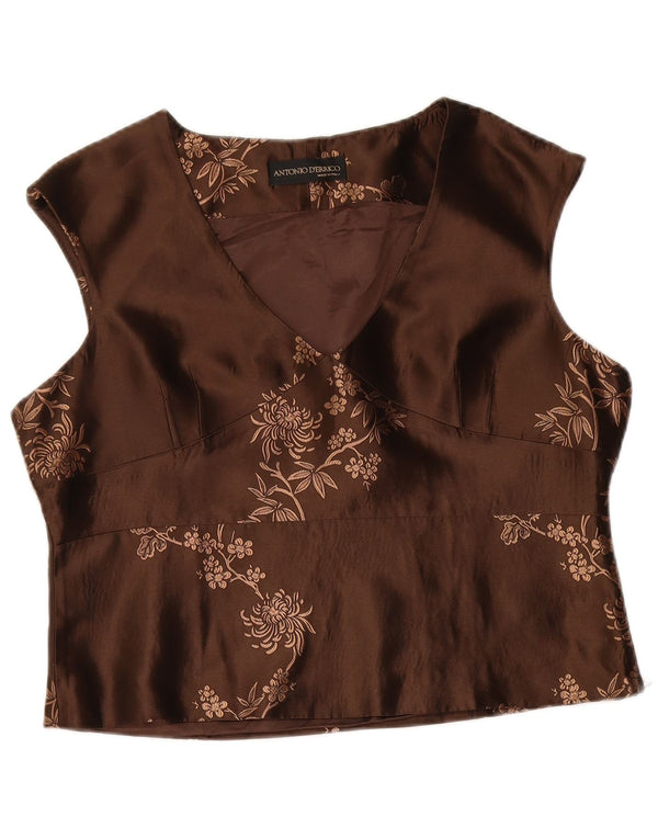ANTONIO D'ERRICO Dame Crop Bluse Top UK 16 Large Brown Floral