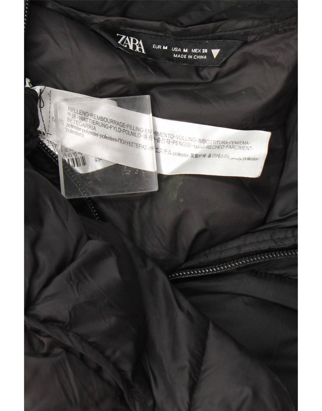 Zara Dame Hætte Polstret Frakke UK 14 Medium Sort Nylon