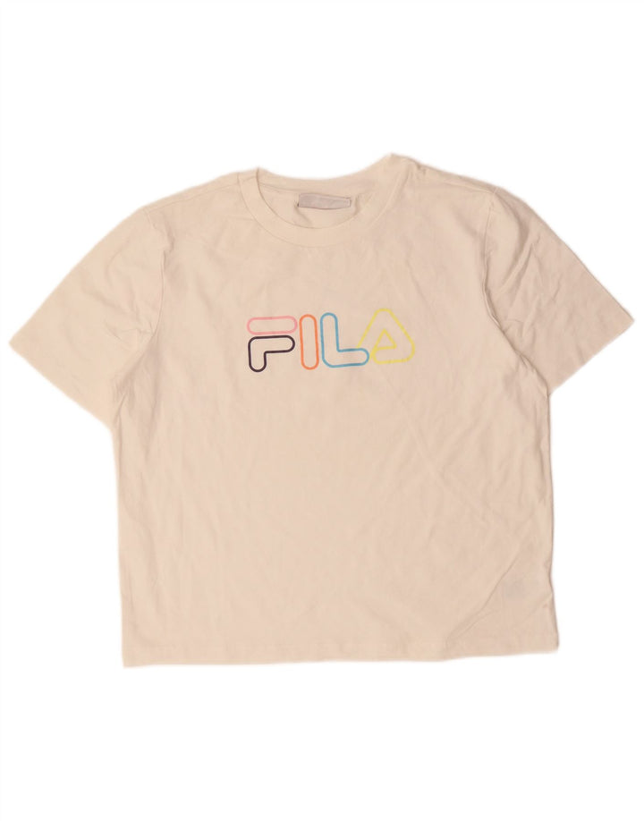 FILA Grafisk T-shirt top til kvinder UK 14 Medium hvid bomuld