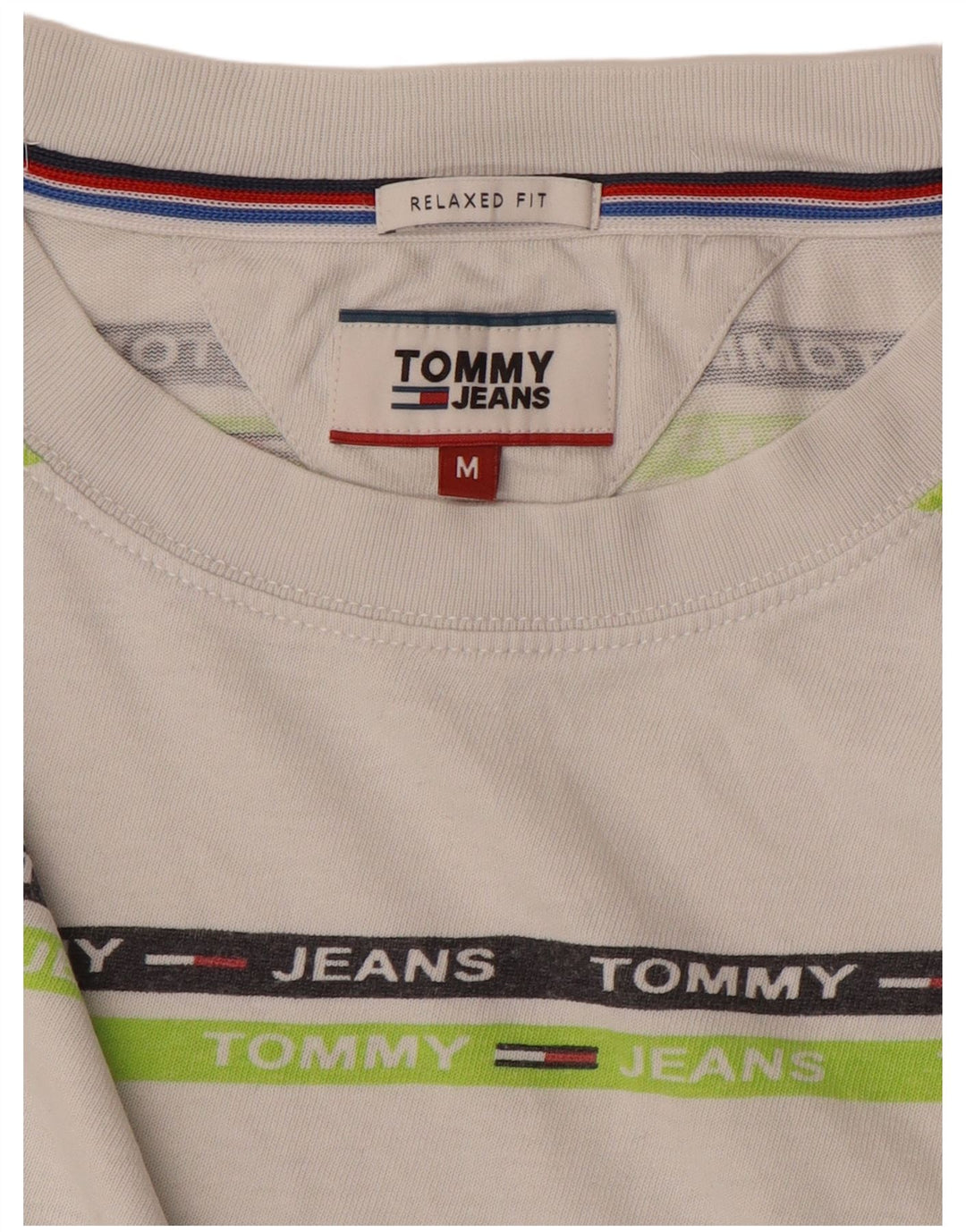 Tommy Hilfiger Herre Relaxed Fit Grafisk T-Shirt Top Medium Hvid Stribet