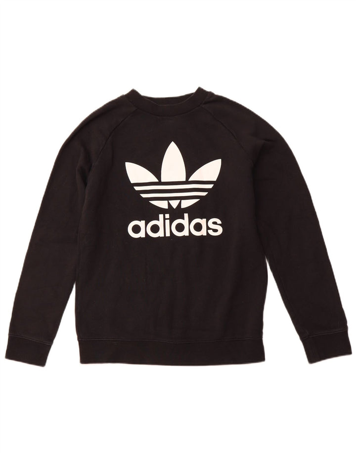 ADIDAS Graphic Sweatshirt Jumper UK 10 Small Black Bomuld
