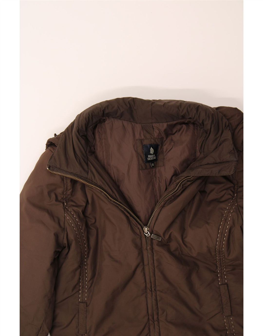 MARINA YACHTING Womens Hooded Padded Jacket IT 44 Medium Brown Polyester Vintage Marina Yachting and Second-Hand Marina Yachting from Messina Hembry 