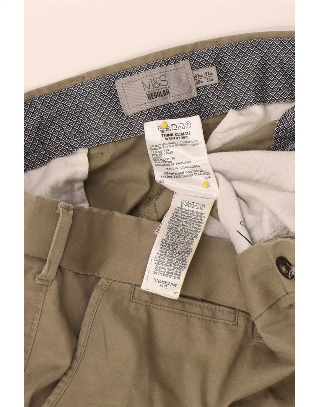 Marks & Spencer Herre Regular Chino Bukser W38 L33 Beige Bomuld
