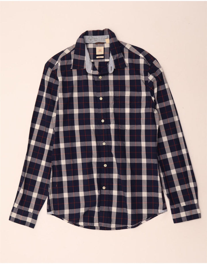 DOCKERS Herre Fitted Shirt Medium Navyblå ternet bomuld