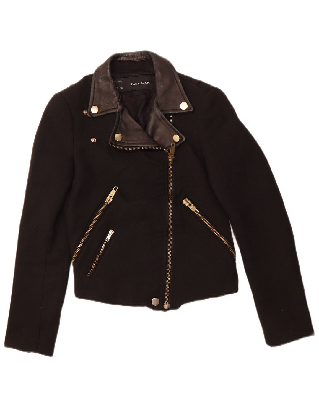 ZARA Womens Crop Biker Jacket UK 6 XS Sort Polyester