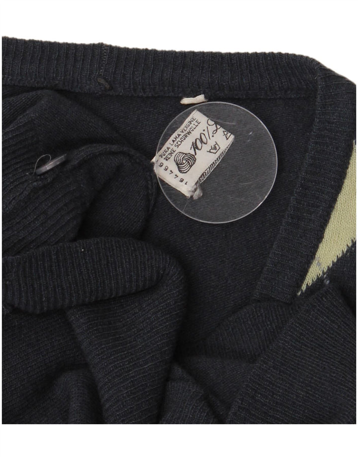 VINTAGE Herre cardigan sweater Large Navy Blue Argyle/Diamond lammeuld