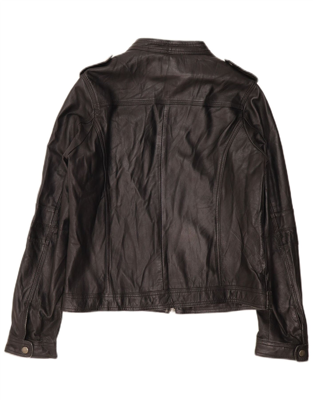 PIMKIE Dame Basic Læder Racer Jakke UK 16 Stor Sort Læder