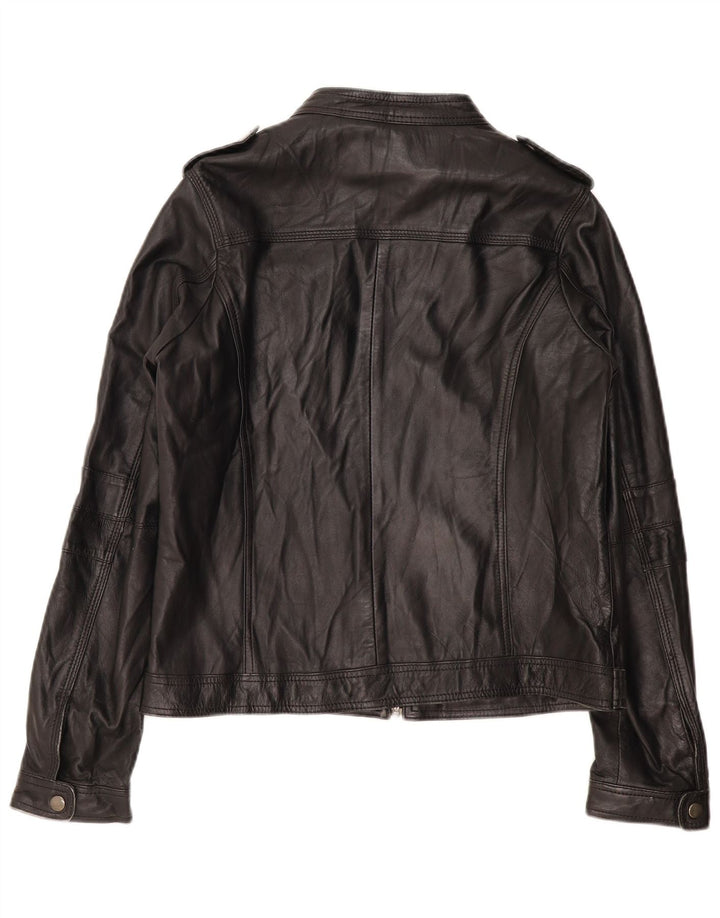 PIMKIE Dame Basic Læder Racer Jakke UK 16 Stor Sort Læder