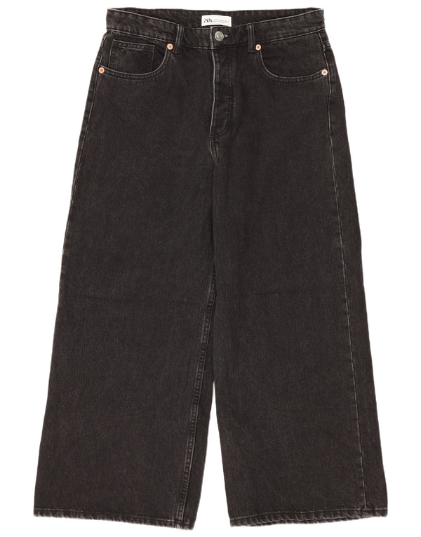 Zara Womens Wide Leg Cropped Jeans EU 42 Large W32 L24 Black Bomuld