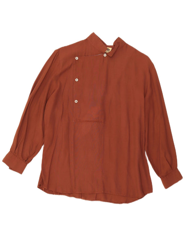 Vintage Dame Langærmet Bluse UK 16 Stor Brun