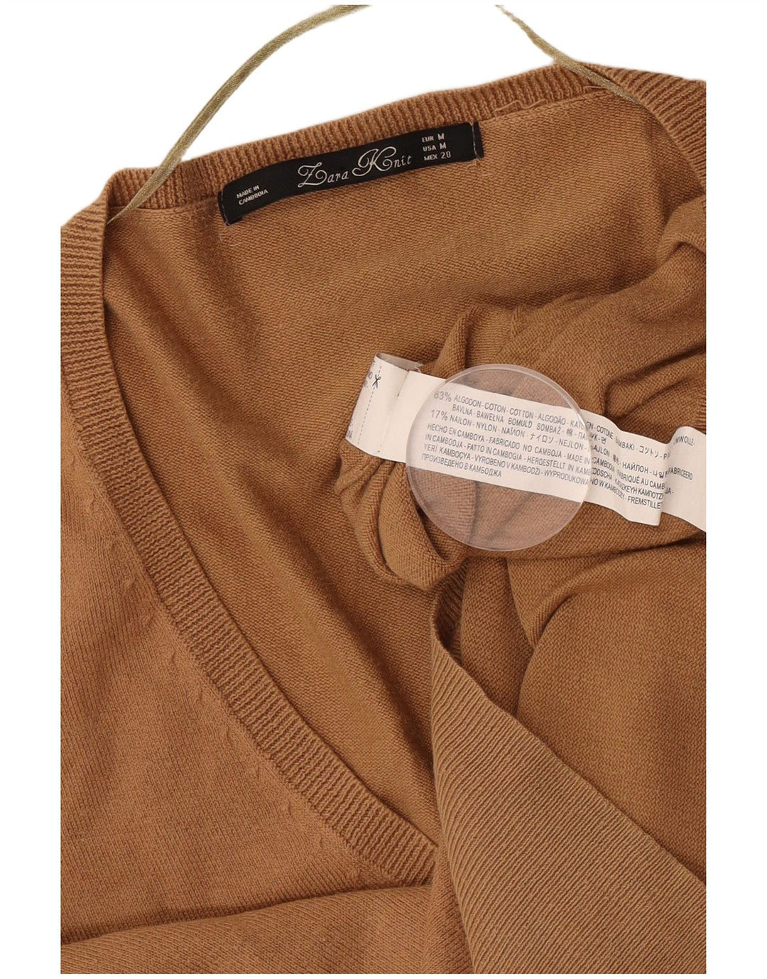 Zara Dame V-hals sweater UK 14 Medium Beige Bomuld